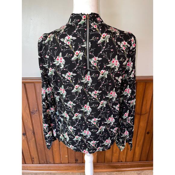 Womens Louche Black Red Floral Long Sleeve Keyhole Back Zipper Blouse US Size 6 - Picture 4 of 7